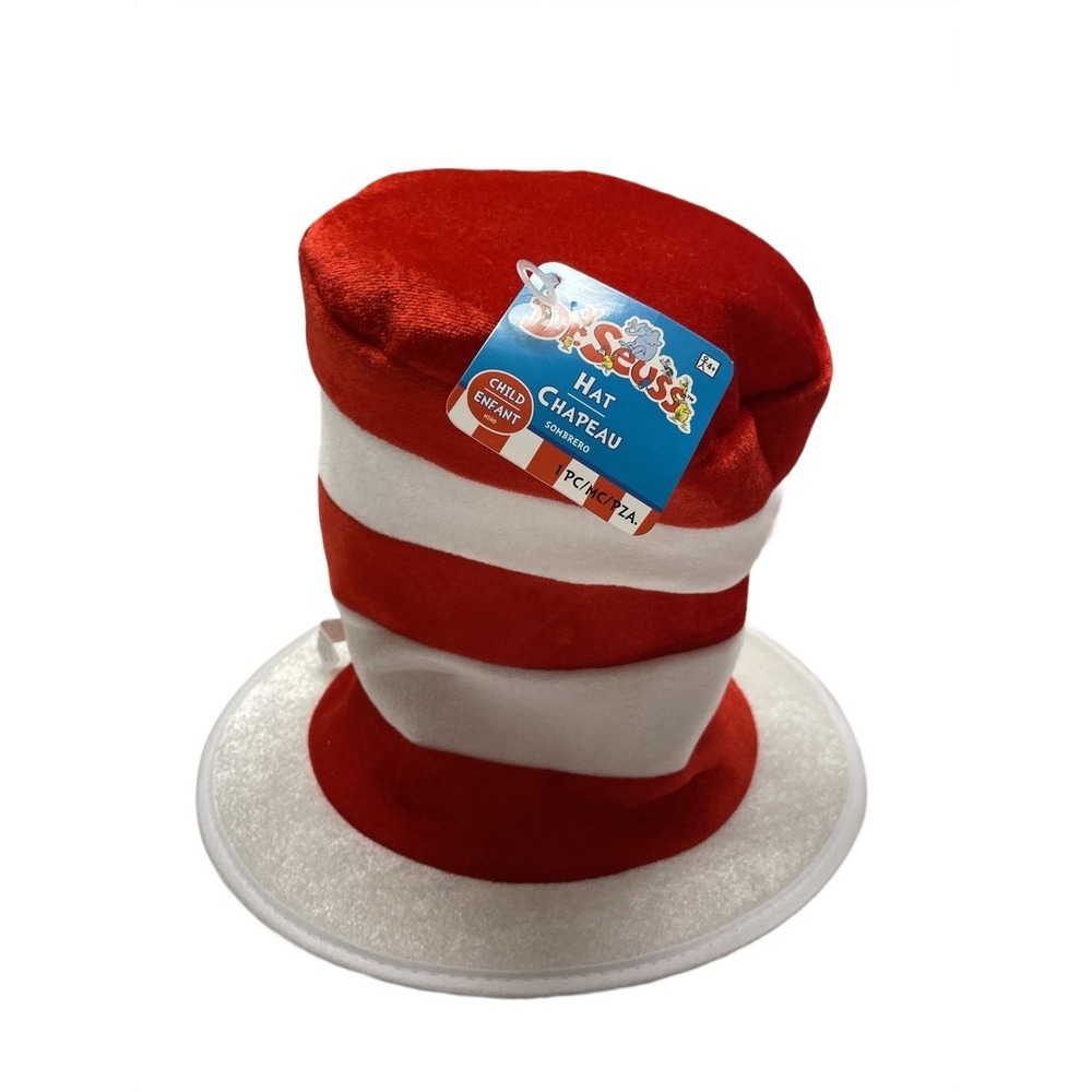Dr. Seuss Cat in the Hat Child Boy Girl Costume Hat Red White Striped Felt NWT